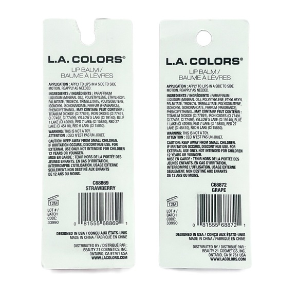 L.A. COLORS Cutie Scented Lip Balm Strawberry & Grape Set of 2 Unopened - Picture 6 of 7